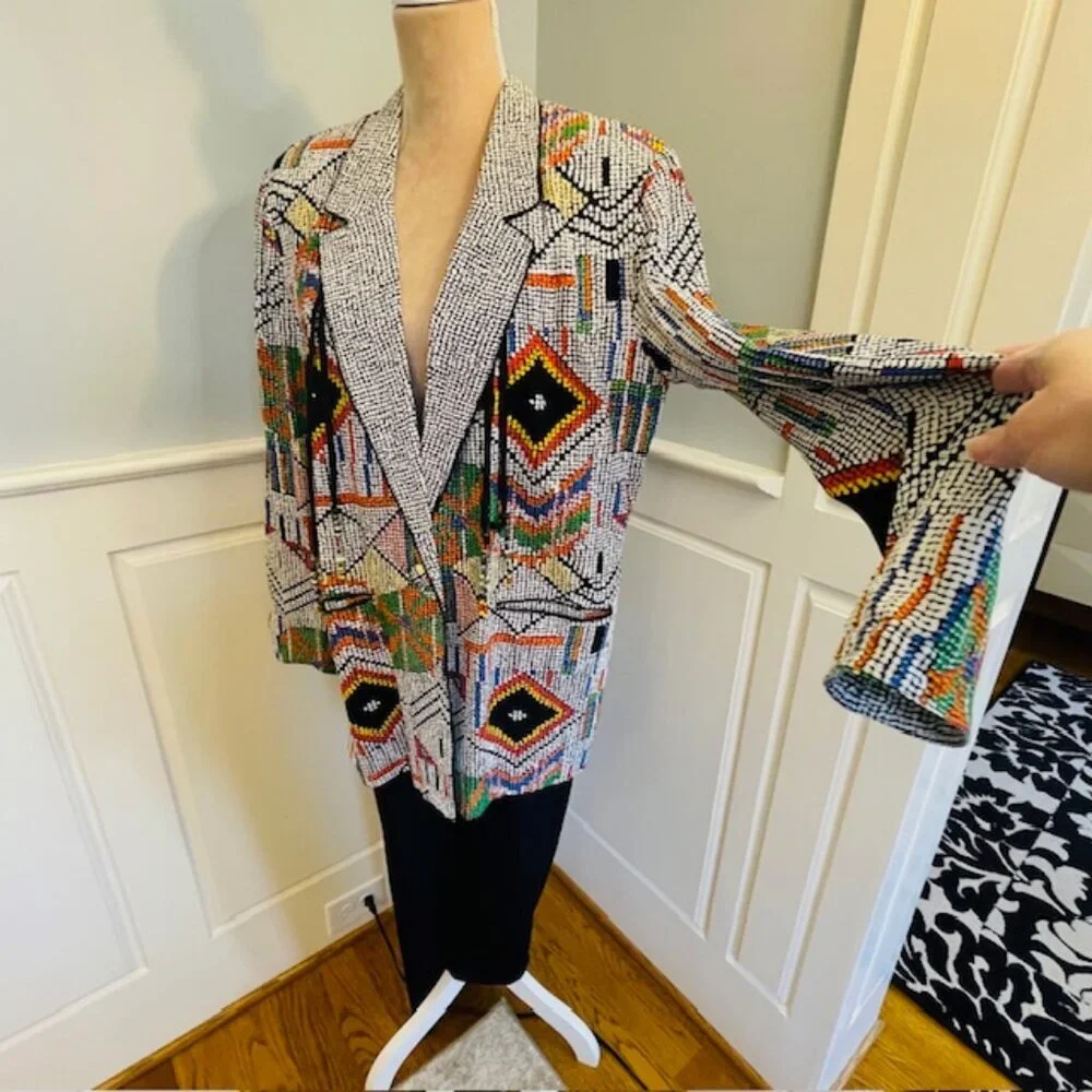 Vintage Platinum By Dorothy Schoelen Abstract Beaded Pant/Jacket Boho Art Medium - Picture 10 of 15